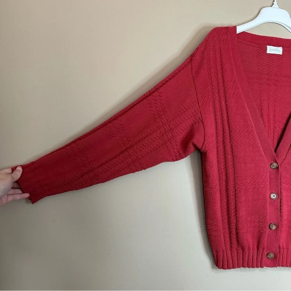 Vintage Y2K Jantzen Men's Large Gandpa Cable Knit Cardigan Sweater USA Academia